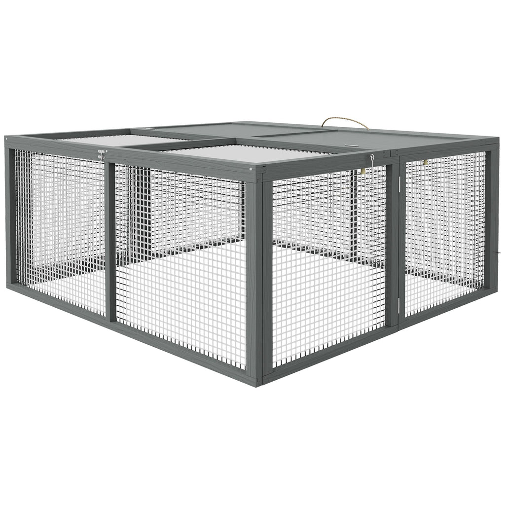 Wooden Folding Rabbit Hutch, for 2-3 Rabbits - Gray