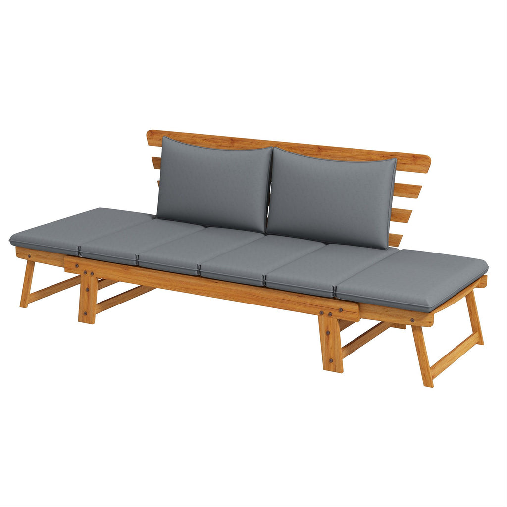 Wooden Garden Bench Gray Outdoor Front Porch Bench Patio Loveseat with Cushions Adjustable Armrests for Comfort