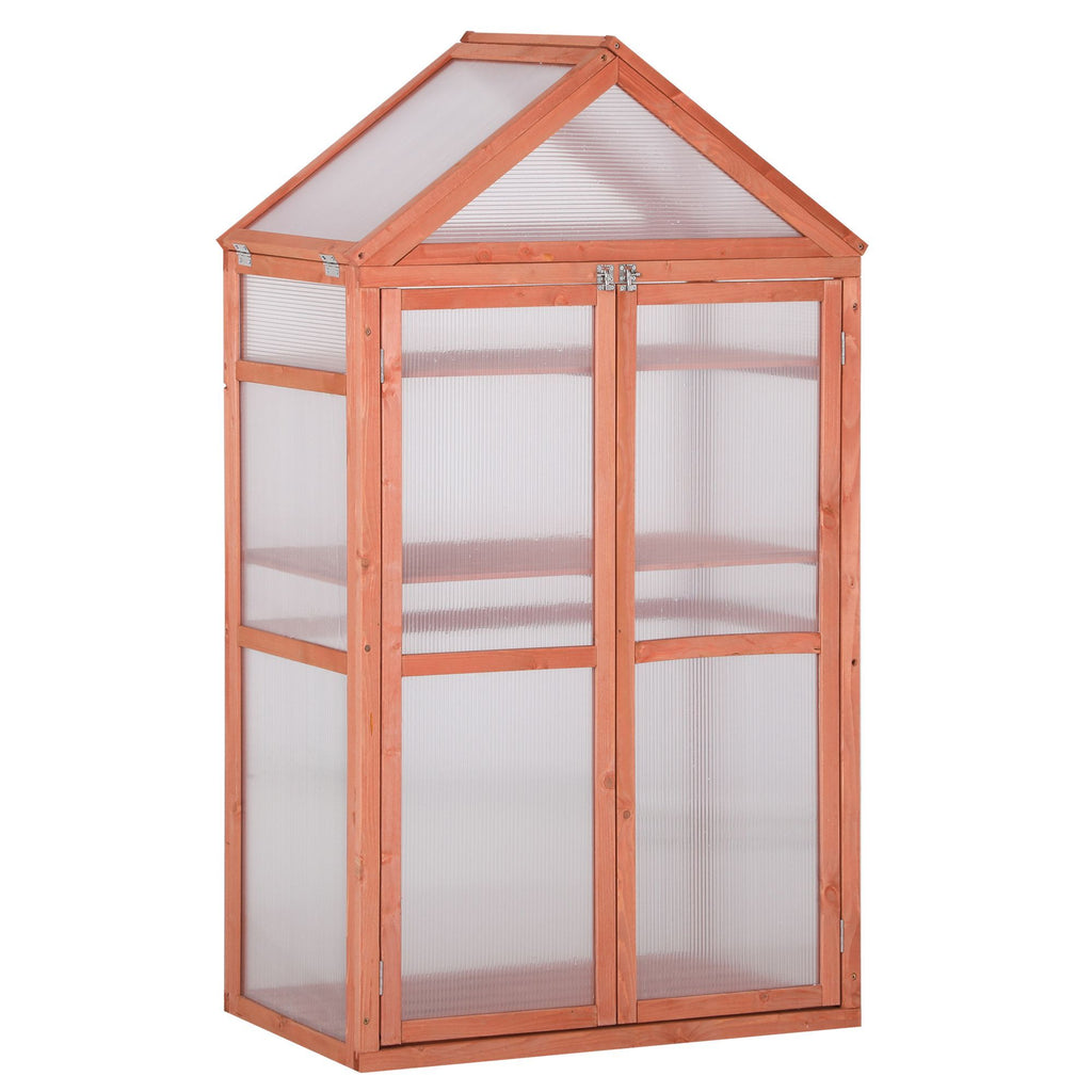 Wooden Greenhouse 32 x 19 x 54 with Adjustable Shelves Double Doors Flower Planter Protection Orange