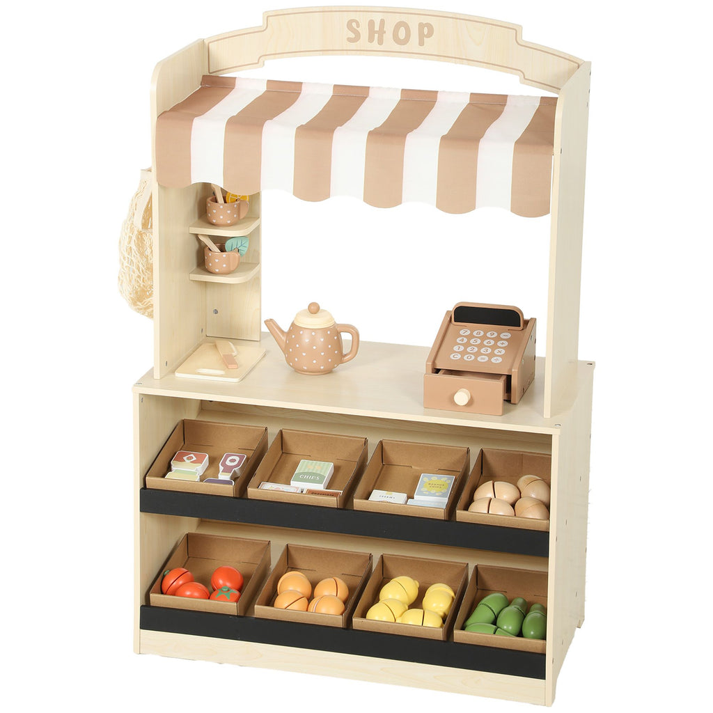 Wooden Grocery Store Playset Pretend Play with Play Food, Cash Register, Chalkboard, 61 Accessories for Boys & Girls 3-8