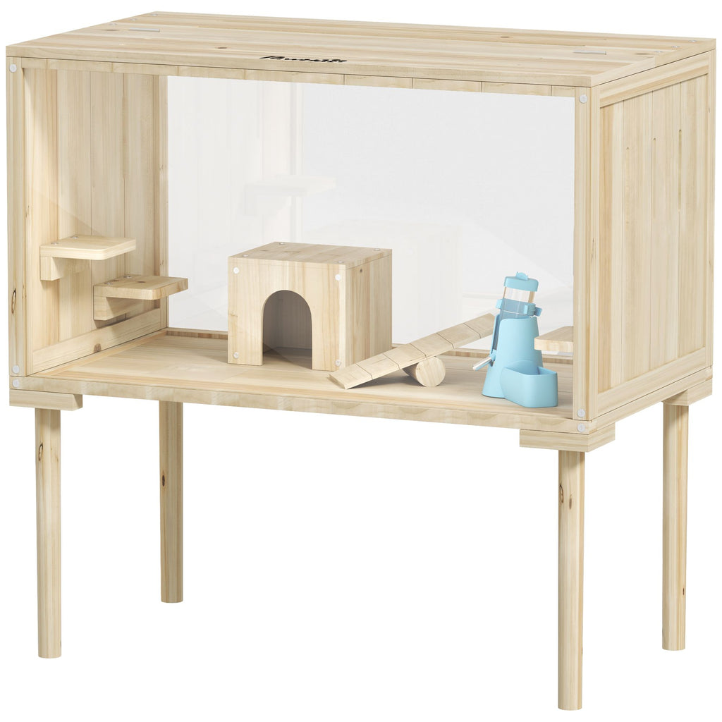 Wooden Hamster Cage with Legs, Gerbil Cage for Syrian, Dwarf, Mouse, 28" x 16" x 29.5", Nature Wood