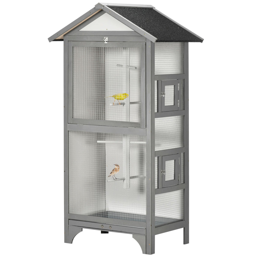 Wooden Outdoor Bird Cage Light Grey Large Play House with 4 Perch Removable Tray for Easy Cleaning
