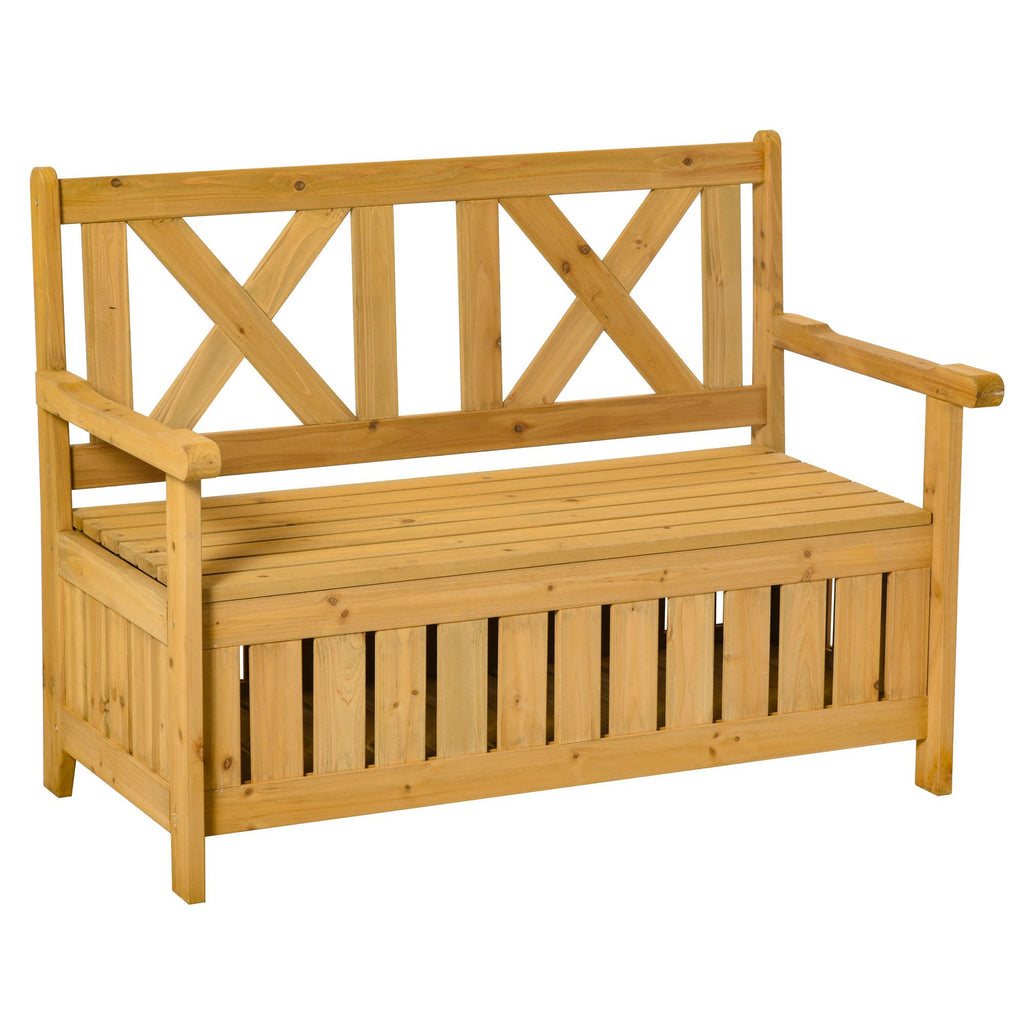 Wooden Outdoor Storage Bench 2-Person Backyard Patio Bench with Louvered Side Panels & Wood Build, Waterproof Frame, Yellow