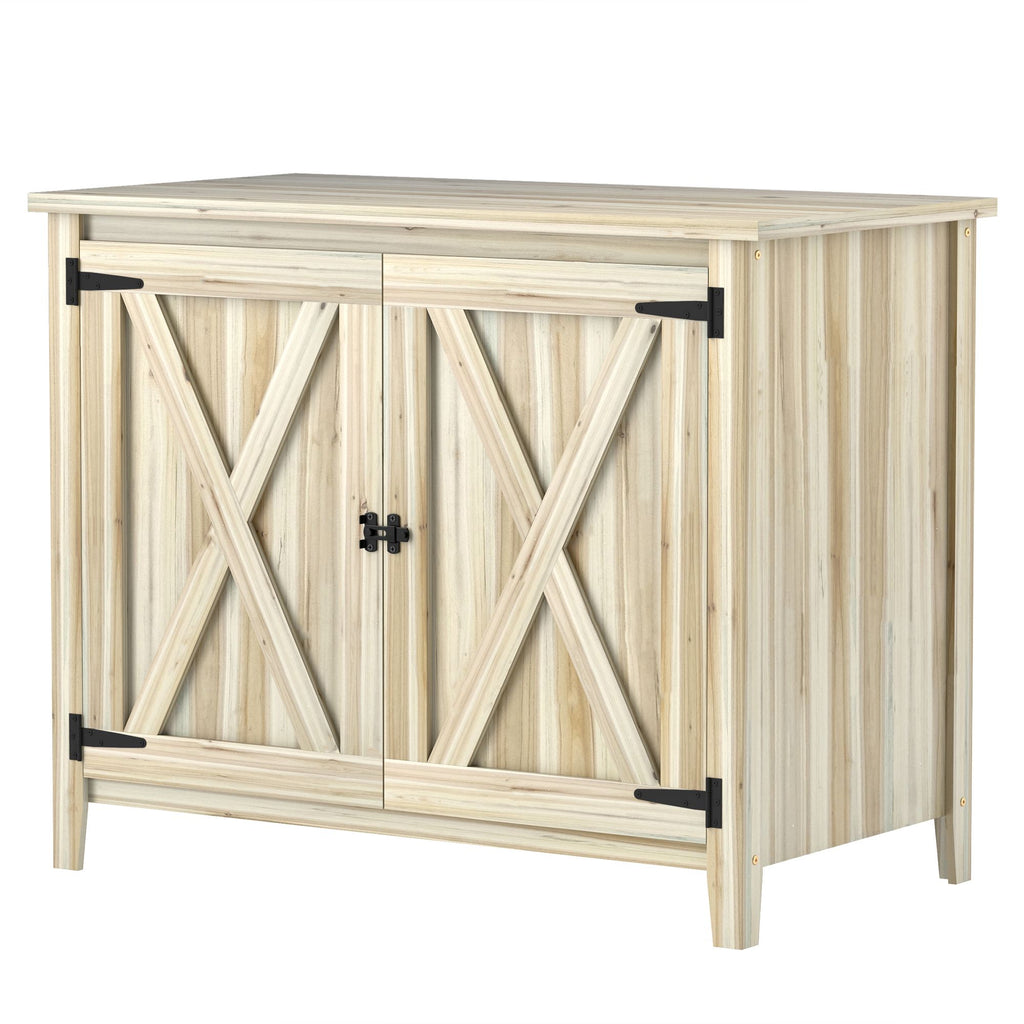 Wooden Outdoor Storage Cabinet, Garden Shed Potting Shed with Shelf and Double Doors, Natural Wood