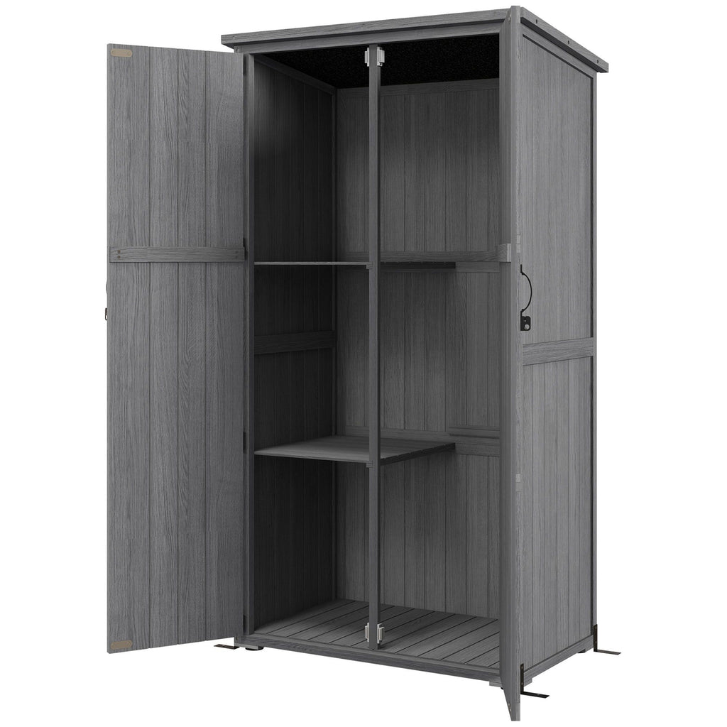 Wooden Outdoor Storage Cabinet Garden Shed with Waterproof Asphalt Roof and Lockable Doors, Gray