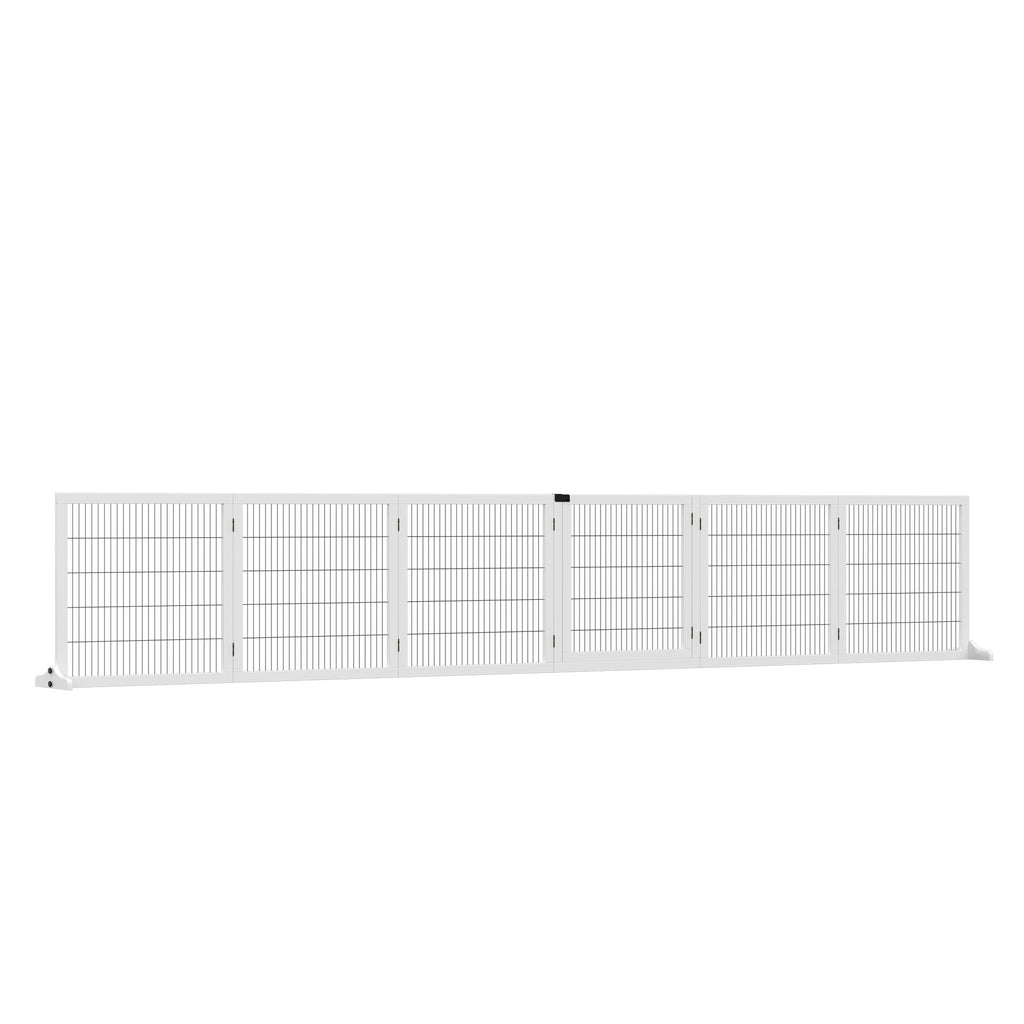 Wooden Pet Gate, 6-Panel Folding Dog Safety Barrier with Support Feet for Small & Medium Dogs, White