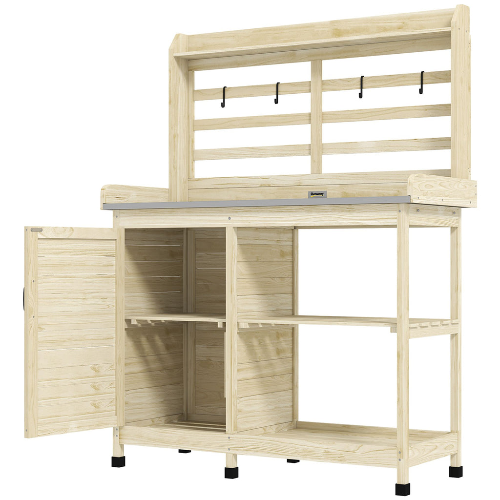 Wooden Potting Bench with Storage, Sink, Water Tap for Backyard, Patio, Balcony, Natural