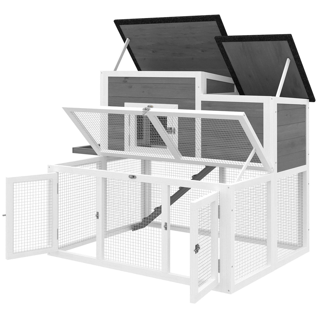 Wooden Rabbit Hutch, 2-Story Bunny Cage with Run, Waterproof & Openable Roof, Pull Out Tray and Ramp for 1-2 Rabbits