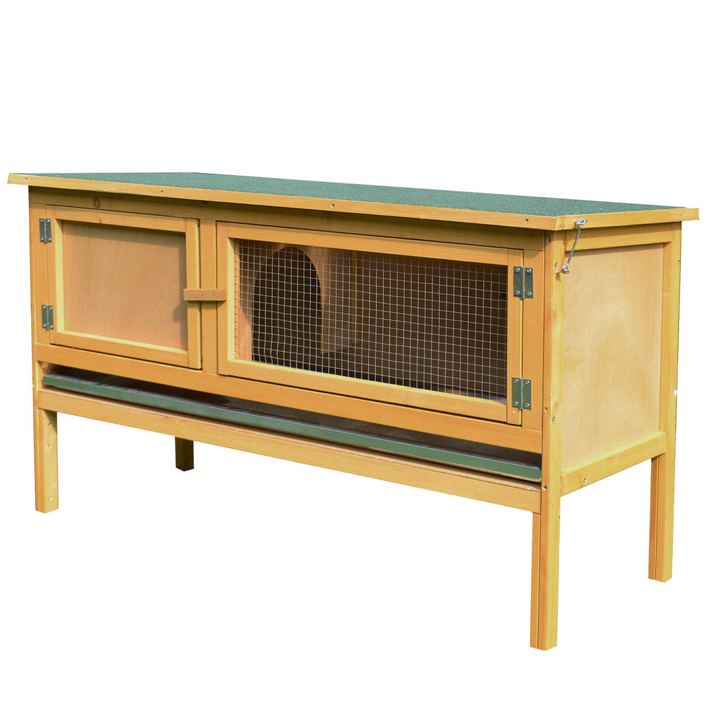 Wooden Rabbit Hutch Bunny Cage Openable Waterproof Roof No Leak Tray Sturdy Fir Wood Indoor Outdoor Yellow Green