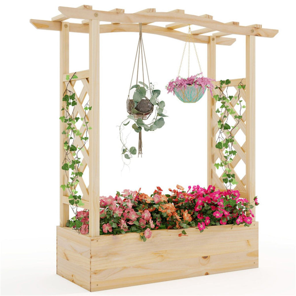 Wooden Raised Garden Bed Planter Box with Hanging Roof