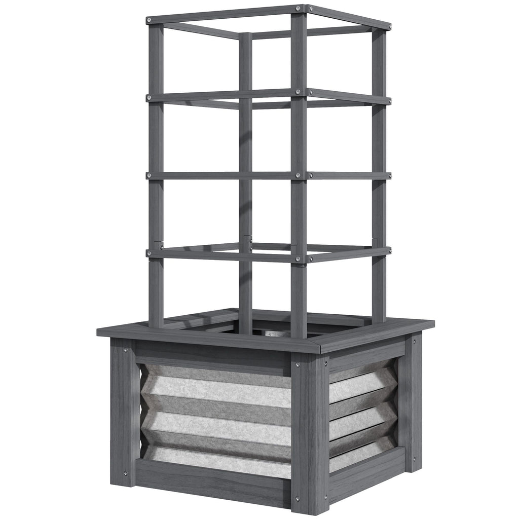 Wooden Raised Garden Bed with Trellis, Galvanized Planter Box Elevated Garden Bed for Garden, Patio, Gray