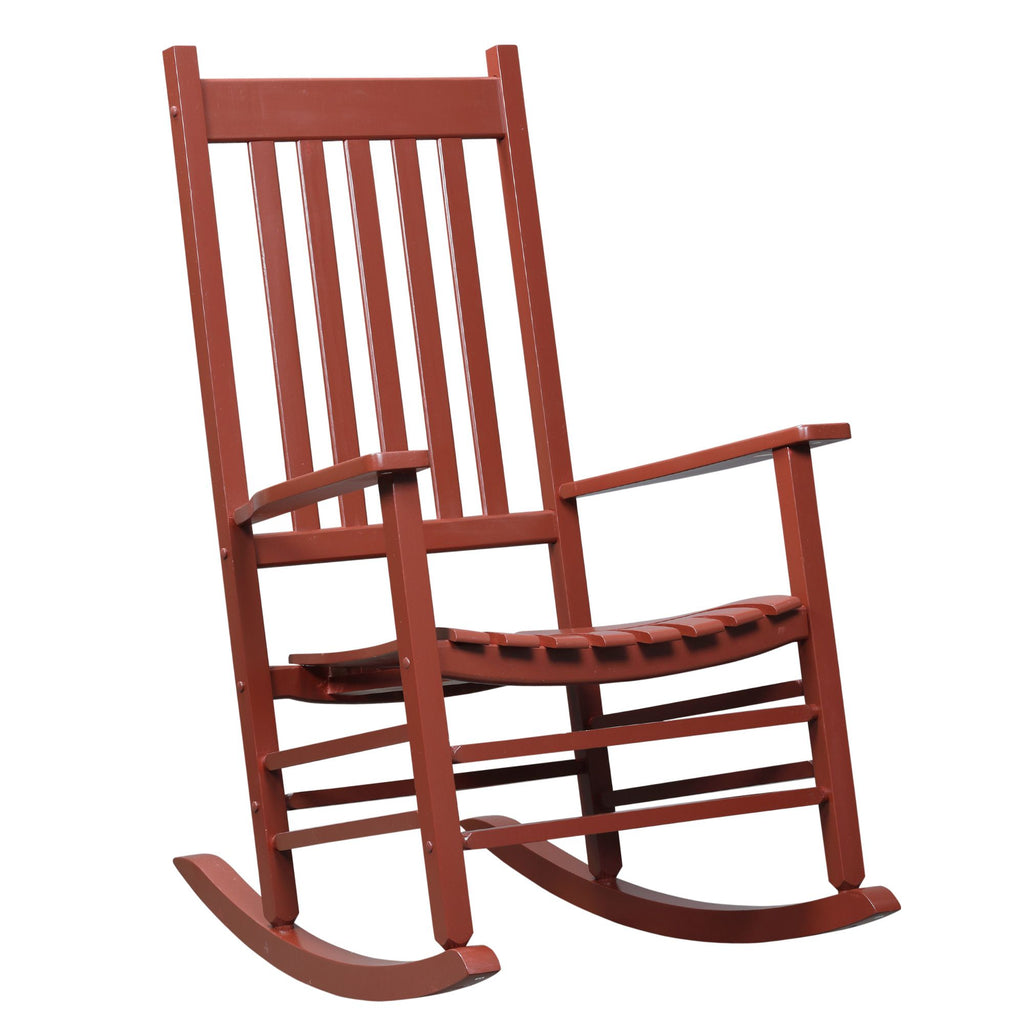 Wooden Rocking Chair Outdoor Rustic High Back Rocker Wine Red for Patio Backyard