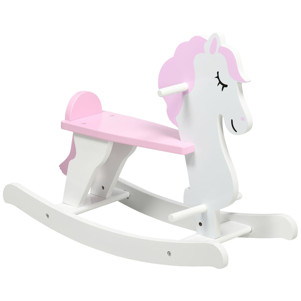 Wooden Rocking Horse, Pink/White for Toddlers 1-3 Years, Imaginative Play Ride-On Toy