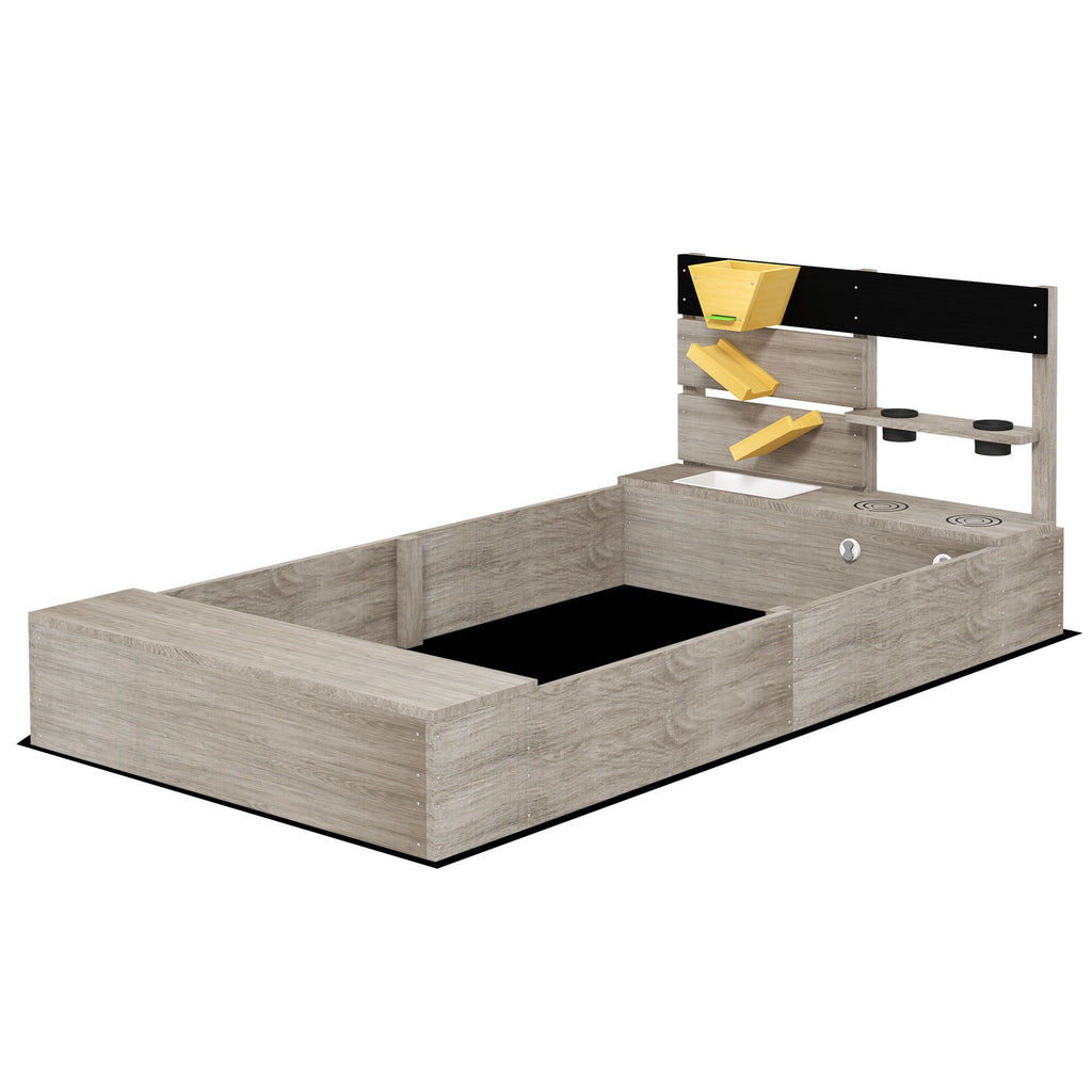 Wooden Sandbox with Liner, Kitchen Design, Sink for 3-7 Year Old, 61" x 31.5" x 24"