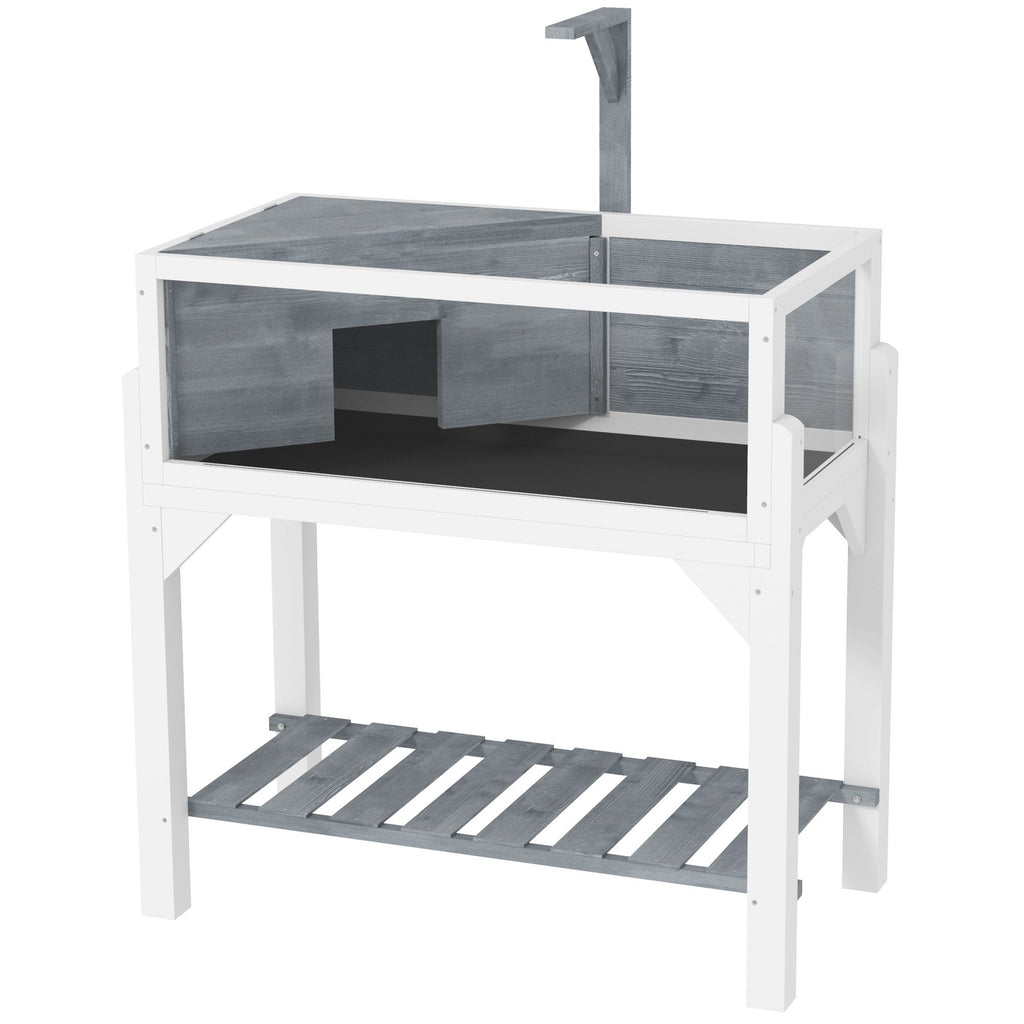 Wooden Tortoise Habitat with Storage Shelf, Tortoise Enclosure with Clear Windows, Openable Top, Lamp Holder, Gray