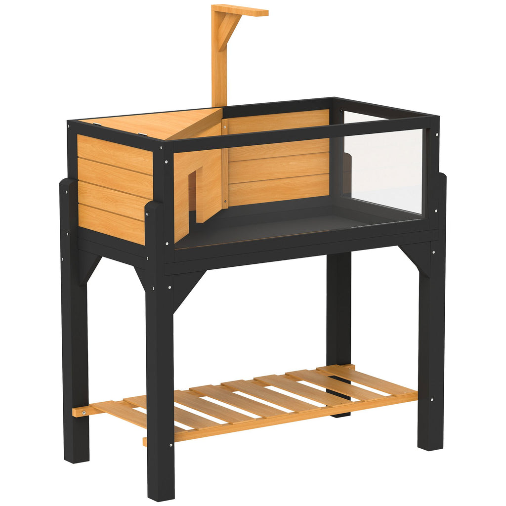 Wooden Tortoise Habitat with Storage Shelf, Tortoise Enclosure with Clear Windows, Openable Top, Lamp Holder, Yellow