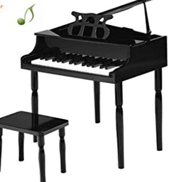 Wooden Toys: 30-key Children's Wooden Piano / Four Feet / with Music Stand, Mechanical Sound Quality,Black