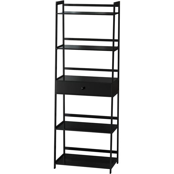 WTZ Bookshelf; Ladder Shelf with Drawers; 5 Tier Tall Bookcase; Modern Open Book Case for Bedroom; Living Room; Office; BC-239 Black