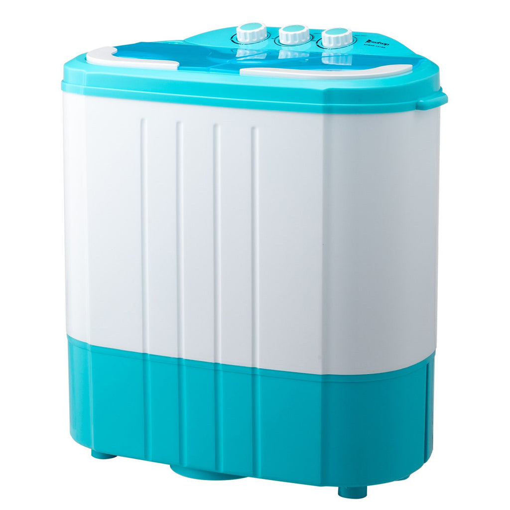 XPB40-1219S 5.5lbs (8.8lbs 6.6lbs) Twin Tub Washing Machine 110V 370W Semi-Automatic Top Load Washer with Blue Plastic Lid, Front Drain Hose for Home Use