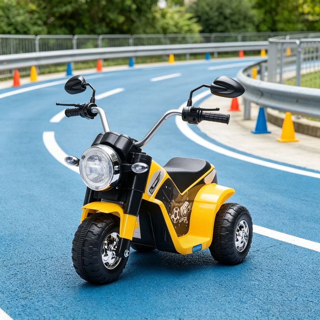 Yellow 6V Kids Electric Motorcycle 3-Wheels Motorbike Ride-On Dirt Bike with Realistic Sounds for Outdoor Fun