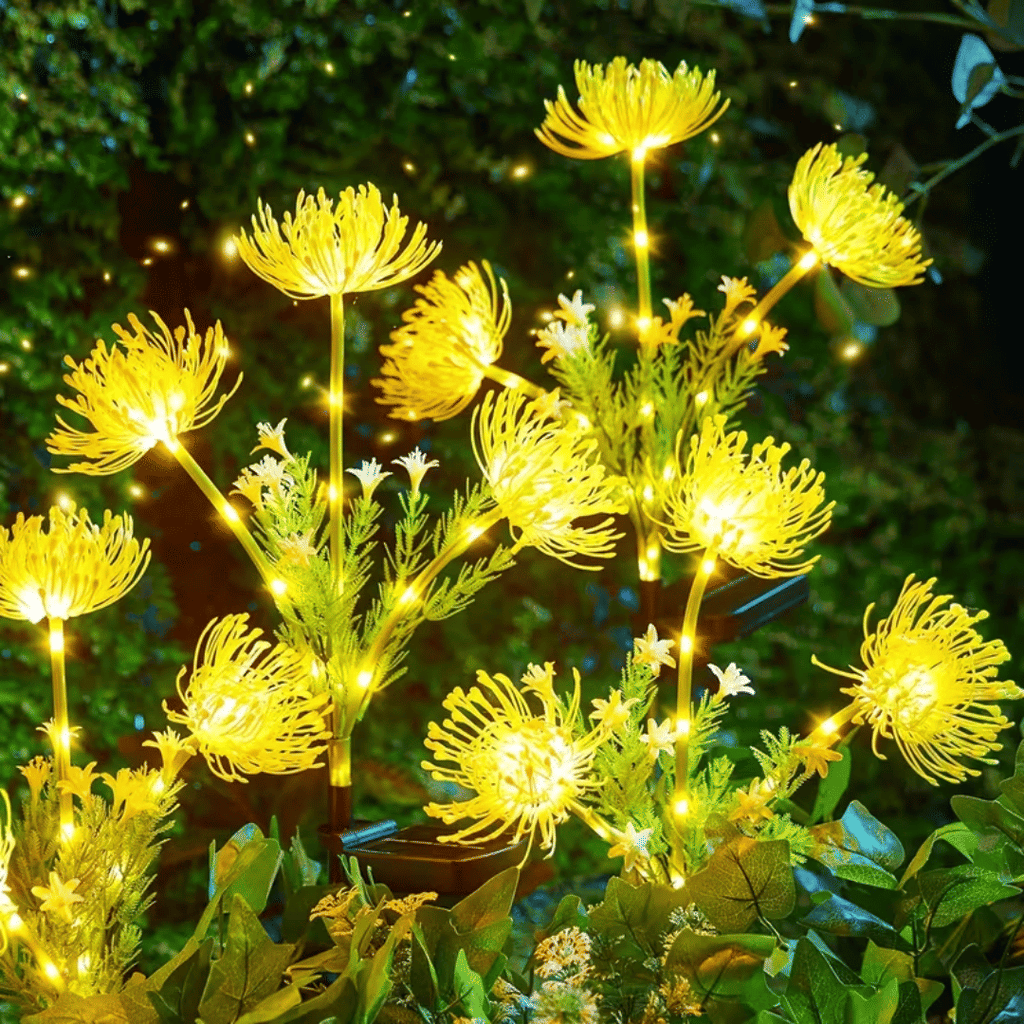 Yellow solar lantern with glowing flowers and stems, upgraded solar panels, solar lantern for outdoor garden decoration, courtyard decoration, and mother's gift IP4X