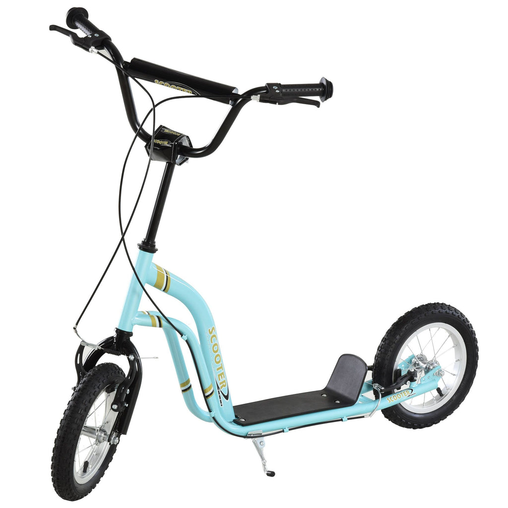 Youth Scooter Blue with Front Rear Caliper Dual Brakes 12-Inch Inflatable Wheel for Ages 5+
