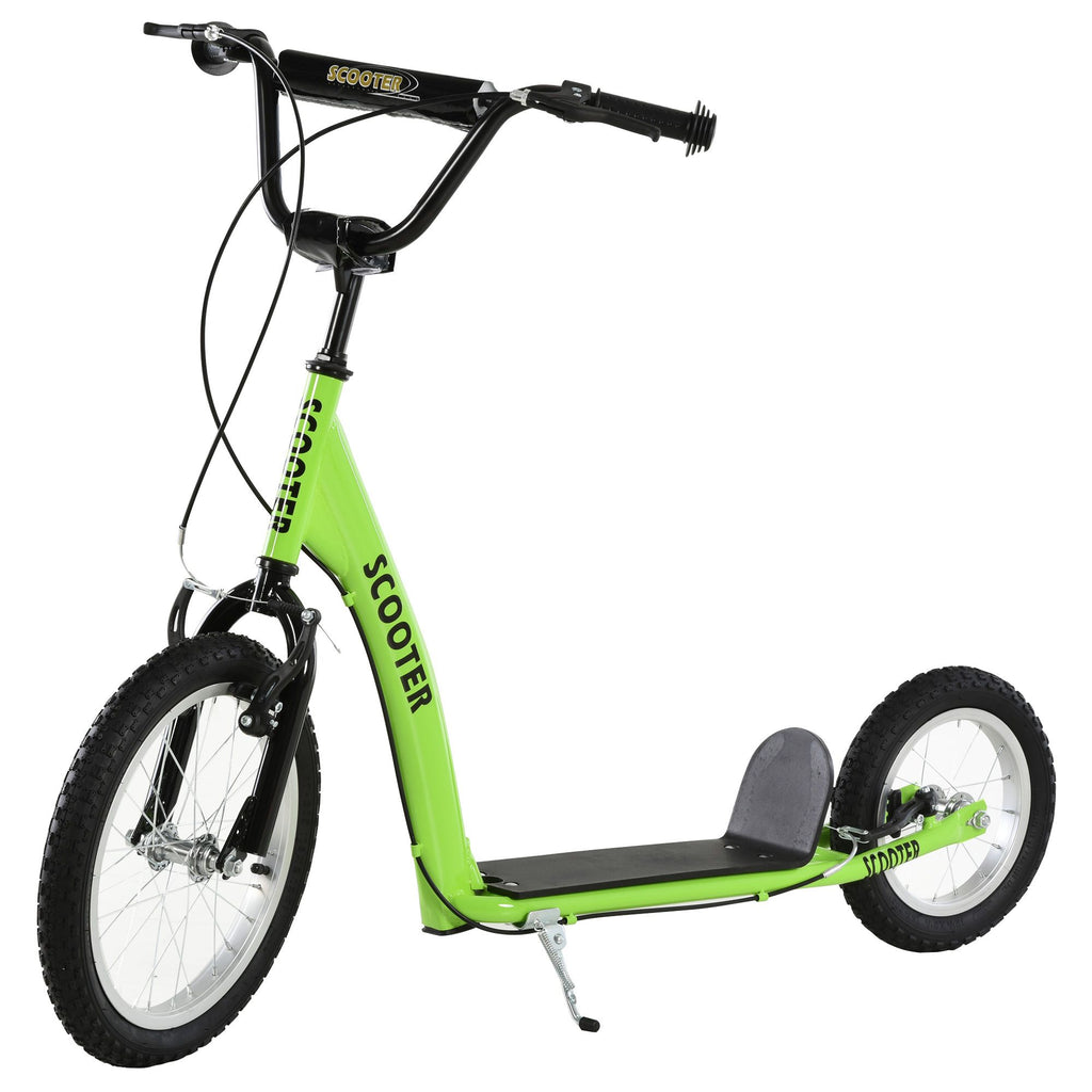 Youth Scooter with Adjustable Handlebar, Front and Rear Dual Brakes & Inflatable Wheels, for Kids 5+, Green