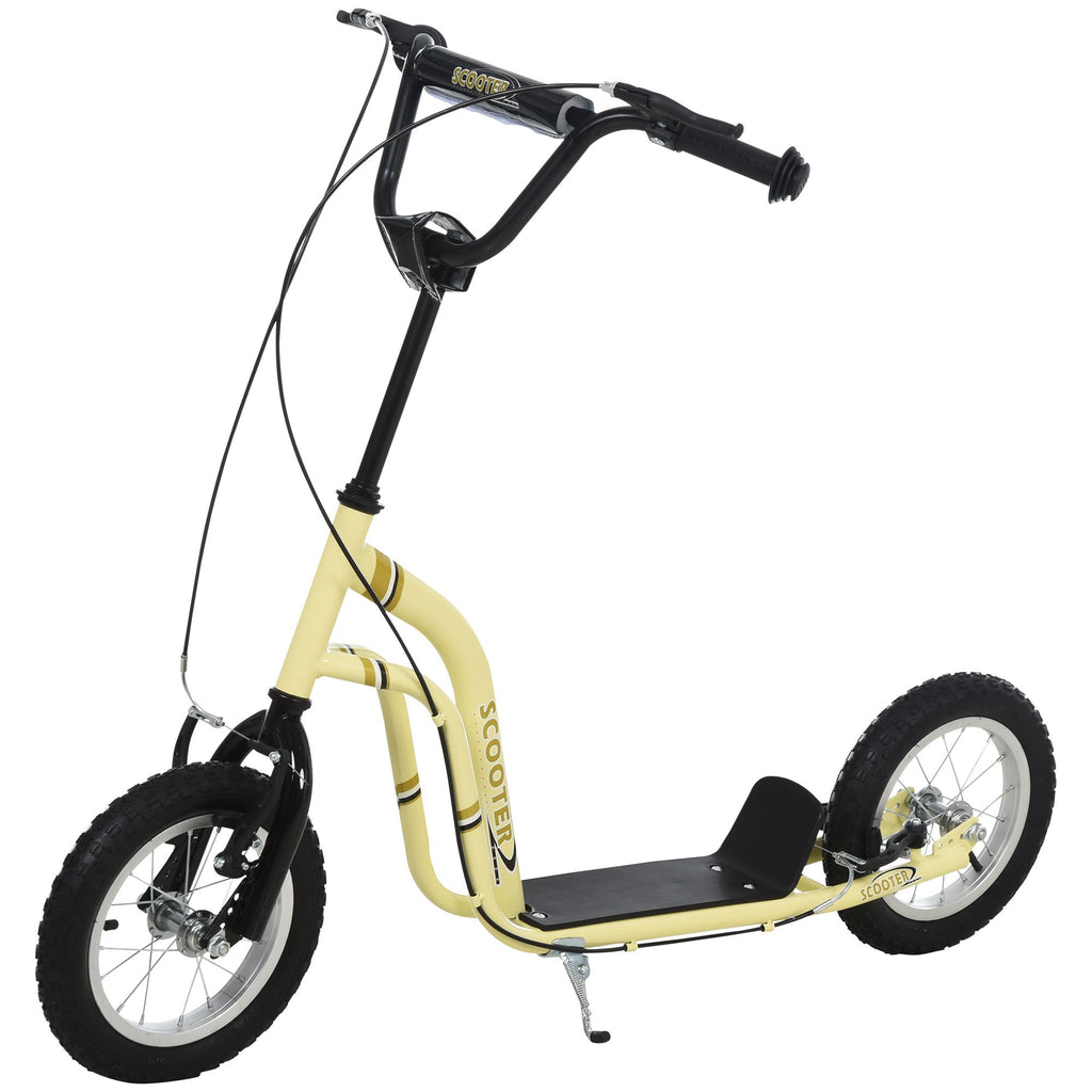 Youth Scooter with Dual Brakes, 12-Inch Inflatable Wheel, Beige, for Ages 5+