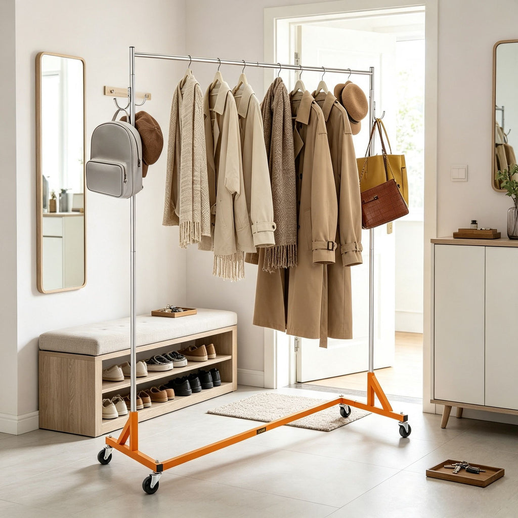 Z Rack, Industrial Grade Z Base Garment Rack, Heavy Duty Clothing Rack with Lockable Casters, for Home, Garment Store Display & Commercial Use, Orange