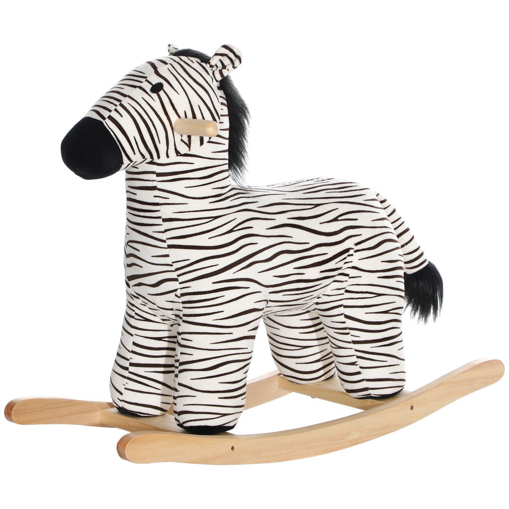 Zebra Shaped Kids Rocking Horse with Realistic Sound for 2-4 Years, Black