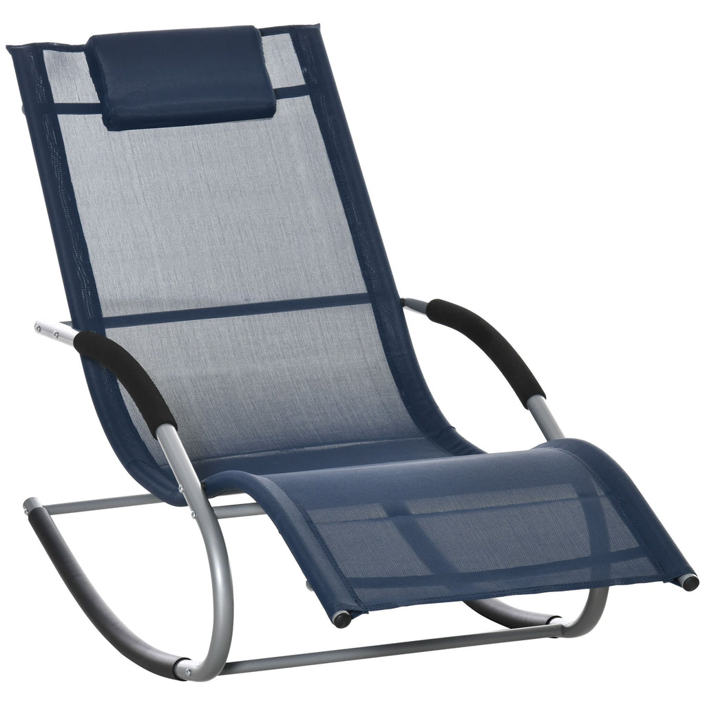Zero Gravity Rocking Chair Navy Blue Outdoor Chaise Lounge Recliner with Detachable Pillow for Pool
